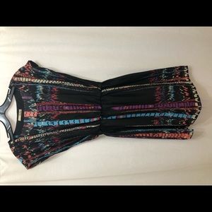 Black multi dress with attached ribbon belt